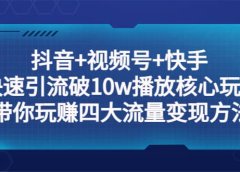 抖音+视频号+快手 快速引流破10w播放核心玩法：带你玩赚四大流量变现方法