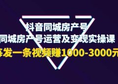 抖音同城房产号,同城房产号运营及变现实操课,每发一条视频赚1000-3000元
