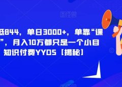 每单最低844,单日3000+,单靠“课程分销”,月入10万都只是一个小目标,知识付费YYDS【揭秘】