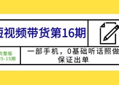 短视频带货第16期：一部手机，0基础听话照做，保证出单