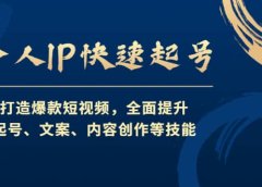 个人IP快速起号，打造爆款短视频，全面提升起号、文案、内容创作等技能