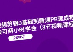 短视频剪辑0基础到精通PR速成教学:最快可两小时学会(8节视频课程)