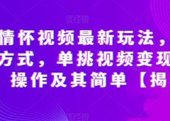 抖音情怀视频最新玩法,多种变现方式,单挑视频变现1000+,操作及其简单【揭秘】