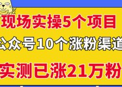 现场实操5个公众号项目,10个涨粉渠道,实测已涨21万粉!