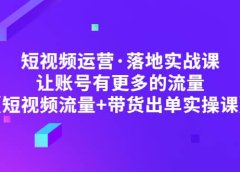 短视频运营·落地实战课 让账号有更多的流量(短视频流量+带货出单实操)