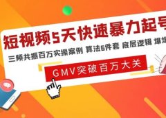 短视频5天快速暴力起号,三频共振百万实操案例 算法6件套 底层逻辑 爆爆爆