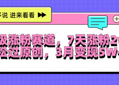 超级涨粉赛道,每天半小时,7天涨粉2W+,轻松过原创,3月变现5W+