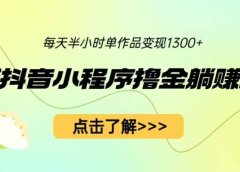 最新抖音小程序撸金躺赚项目,一部手机每天半小时,单个作品变现1300+