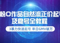 0粉0作品自然流正价起号及稳号全教程：3暴力快速起号 单日GMV破万-价值2980