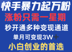 快手暴力起万粉，涨粉只需一星期！多种变现模式