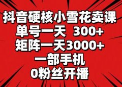 抖音硬核小雪花卖课，单号一天300+，矩阵一天3000+，一部手机0粉丝开播