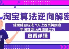 淘宝算法·逆向解密：纯黑纯白玩法 7天上首页纯搜索 手淘首页14天流量过万