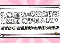 淘宝虚拟无货源高级班【第21期】运营技巧+批量复制=会赚钱的淘宝店