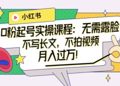 小红书0粉起号实操课程：无需露脸，不写长文，不拍视频月入过万！