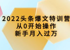 2022头条爆文特训营:从0开始操作,新手月入过万(16节课时)