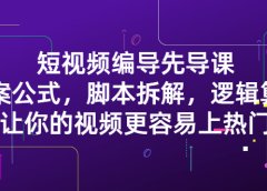 短视频编导先导课:文案公式,脚本拆解,逻辑算法,让你的视频更容易上热门