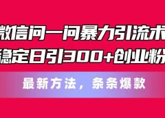 微信问一问暴力引流术,稳定日引300+创业粉,最新方法,条条爆款