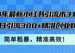 24年最新小红书引流术3.0，单日引流300+精准创业粉，简单粗暴，精准高效！