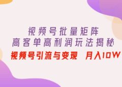 视频号批量矩阵的高客单高利润玩法揭秘