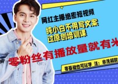网红主播绝密短视频，纯小白不用写文案过原创培训课，零粉丝有播放量就有米