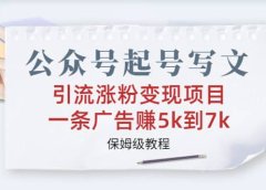 公众号起号写文、引流涨粉变现项目，一条广告赚5k到7k，保姆级教程