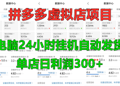 拼多多虚拟店项目,电脑挂机自动发货,单店日利润300+,可放大操作