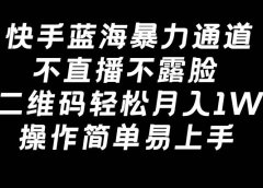 快手蓝海暴力通道，不直播不露脸，靠二维码轻松月入1W+，操作简单易上手