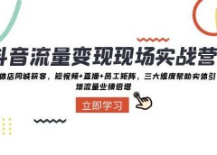 抖音·流量变现现场实战营：实体店同城获客，短视频+直播+员工矩阵，三大维度帮助实体引爆流量业绩倍增