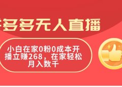 拼多多无人直播,小白在家0粉0成本开播立赚268,在家轻松月入数千