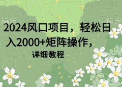 2024风口项目，轻松日入2000+矩阵操作，详细教程