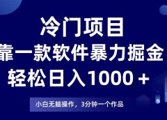 冷门项目,靠一款软件暴力掘金日入1000+,小白轻松上手第二天见收益