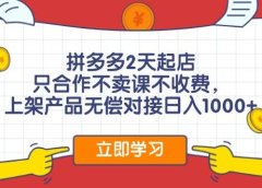 拼多多2天起店,只合作不卖课不收费,上架产品无偿对接日入1000+