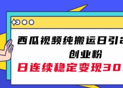 西瓜视频纯搬运日引200+创业粉，日连续变现3000+实操教程！
