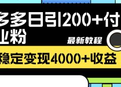 拼多多日引200+付费创业粉,日稳定变现4000+收益最新教程