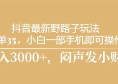抖音最新野路子玩法,一单35,小白一部手机即可操作,,日入3000+,闷...