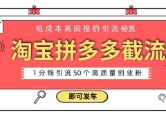 淘宝拼多多电商平台截流创业粉 只需要花上1分钱，长尾流量至少给你引流50粉