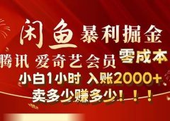 闲鱼全新暴力掘金玩法，官方正品影视会员无成本渠道！小白1小时收...