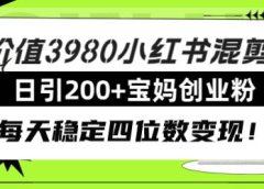 价值3980小红书混剪日引200+宝妈创业粉,每天稳定四位数变现!