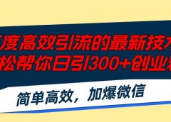 百度高效引流的最新技术,轻松帮你日引300+创业粉,简单高效,加爆微信