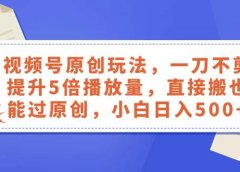 视频号原创玩法,一刀不剪提升5倍播放量,直接搬也能过原创,小白日入500+