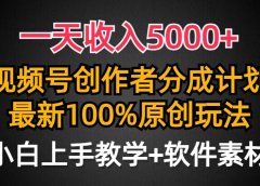 一天收入5000+，视频号创作者分成计划，最新100%原创玩法，小白也可以轻...