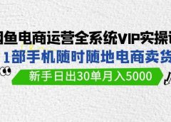 闲鱼电商运营全系统VIP实战课,1部手机随时随地卖货,新手日出30单月入5000