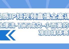 高品质 IP短视频直播-全案课程，有效爆流-百万成交-小而美的精准自媒体赛道