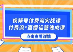 视频号付费流实战课,付费流×直播运营速成课,让你快速掌握视频号核心运..