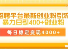 招聘平台最新创业粉引流技术,简单操作日引创业粉400+,每日稳定变现4000+