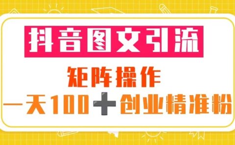 抖音图文引流 矩阵操作 一天100+创业精准粉(5节视频课+素材模板)