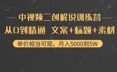 中视频二创解说训练营:从0到精通 文案+标题+素材