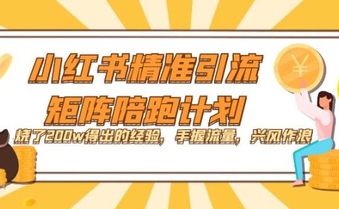 小红书精准引流·矩阵陪跑计划:烧了200w得出的经验,手握流量,兴风作浪!