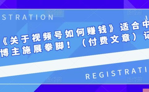男儿国《关于视频号如何赚钱》适合中小视频博主施展拳脚!(付费文章)