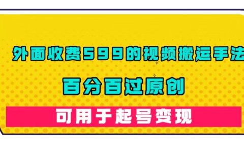 外面收费599的视频搬运手法,百分百过原创,可用起号变现